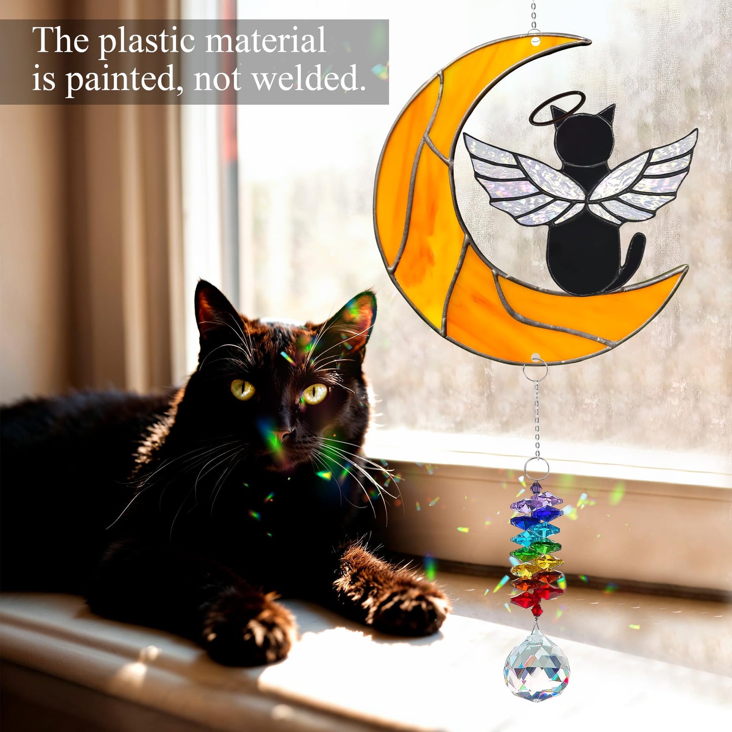 MALFIRST Black Cat Memorial Suncatcher, Angel Cat Ornament, Acrylic Suncatcher for Pet Loss Sympathy Gift, Cats Remembrance Gifts & Kitty Passing Away Gift, in Memory of Cats Window Decor