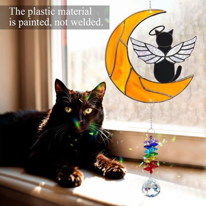 MALFIRST Black Cat Memorial Suncatcher, Angel Cat Ornament, Acrylic Suncatcher for Pet Loss Sympathy Gift, Cats Remembrance Gifts & Kitty Passing Away Gift, in Memory of Cats Window Decor