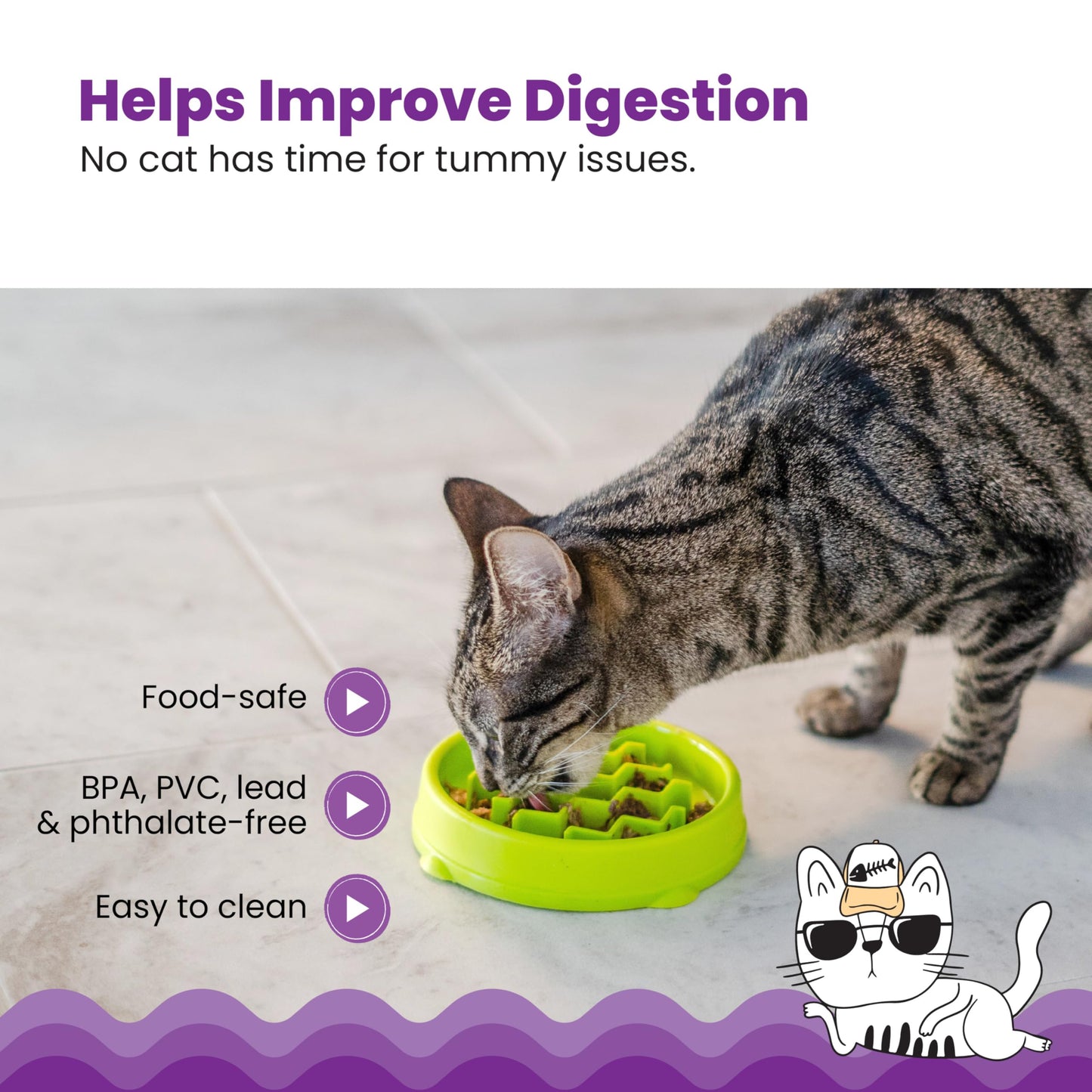 Catstages Kitty Slow Feeder Cat Bowl, Green
