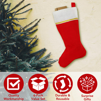 Iconikal 6-Pack Felt Christmas Stocking, White & Red with Gold Trim, 18-Inch Long