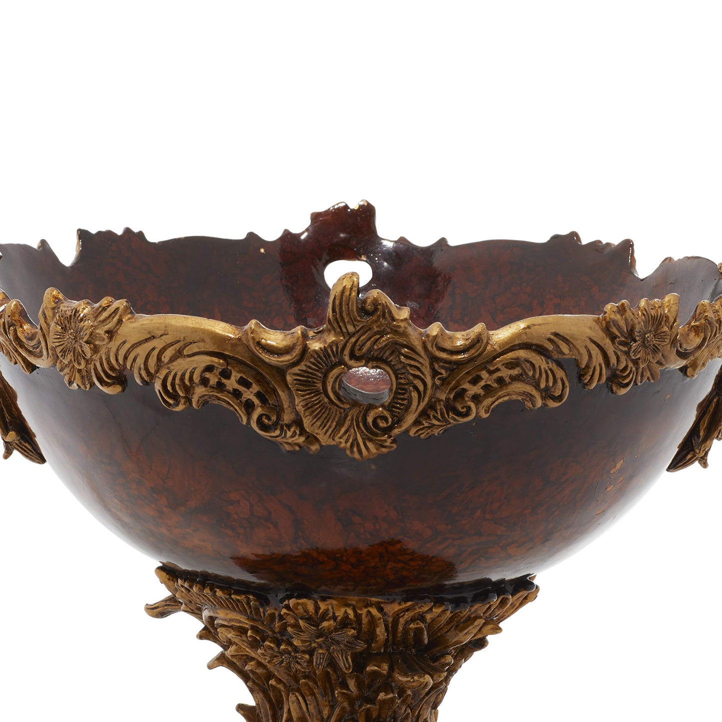 Deco 79 Polystone Leaf Decorative Decorative Bowl Intricately Carved Arabesque Decorative Container, Decorative Keepsake Box 19" x 14" x 11", Gold