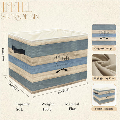 JFFTLL Lake House Storage Bins with Handles, Gifts for Lakes Lovers, the Lake Is My Happy Place Collapsible Laundry Basket Storage Box for Home Bedroom Bathroom Clothes Toys Books