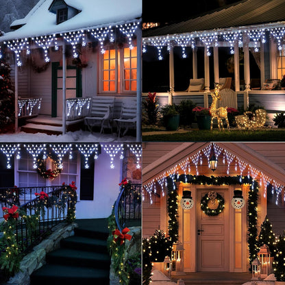 MUYUN Outdoor Christmas Decorations Lights 13.8ft 200 LED Christmas Lights with 12 Stars,Dimmable Curtain Fairy Light with 8 Modes for Wedding Party Holiday Christmas Decor(White)