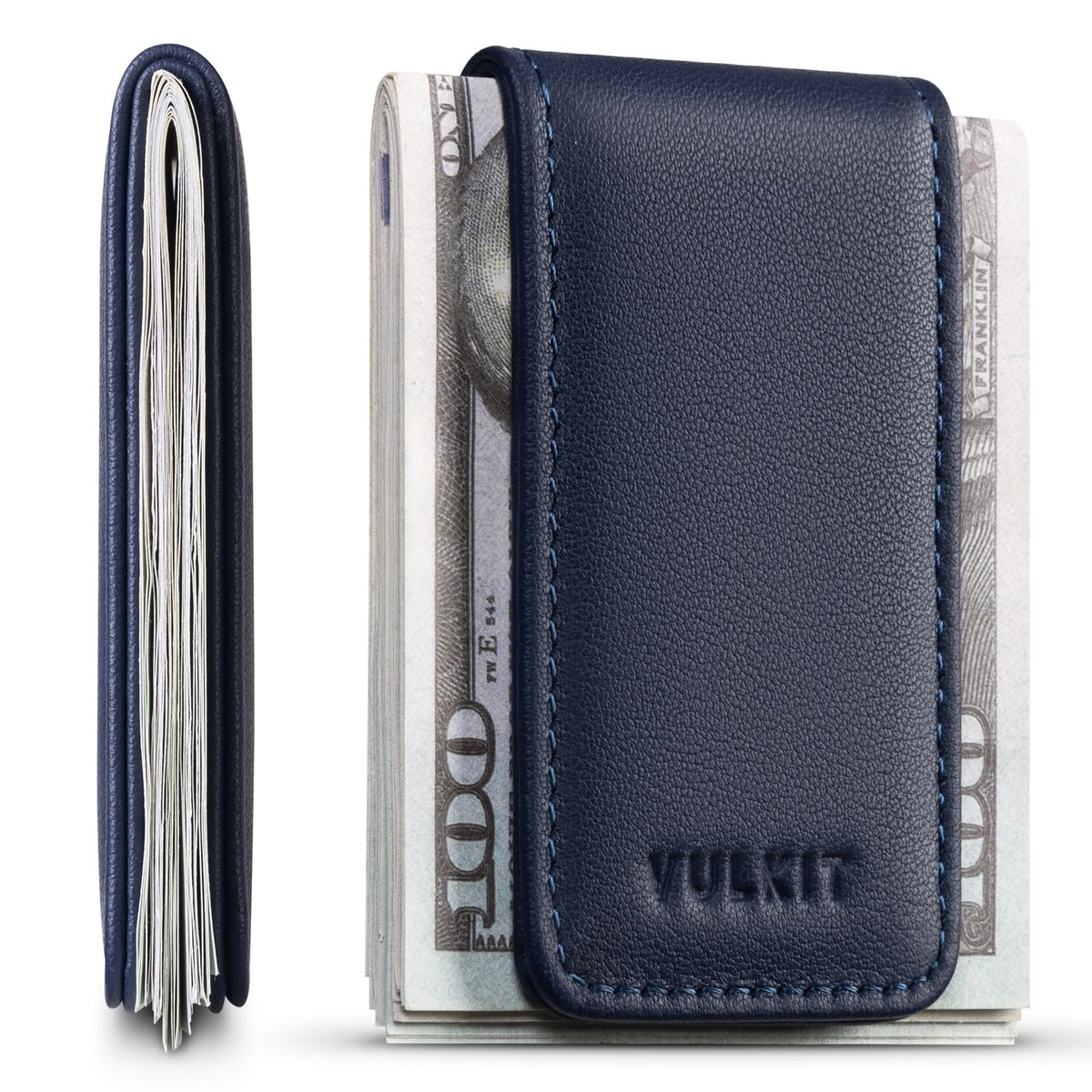 VULKIT Magnetic Money Clip Top Grain Leather Cash Holder Minimalist Design Holds Up to 15 Cash