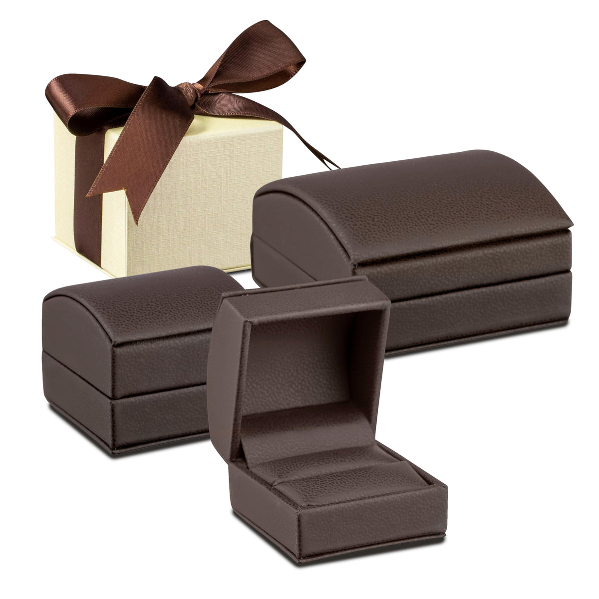 ALLUREPACK Dome-Shape Leather Bracelet Box for Women & Men – Jewelry Gift Box Ideal for Bracelet Case, Necklace, Chain – Bracelet/Necklace Box with Cream Ribbed Outer Box & Matching Bow Ribbon
