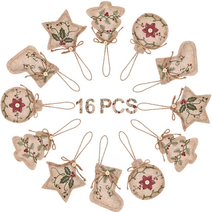 Jetec 12 Pieces Rustic Christmas Burlap Tree Ornaments Farmhouse Hanging Decorations Christmas Stocking Tree Ball Shaped Decor for Party