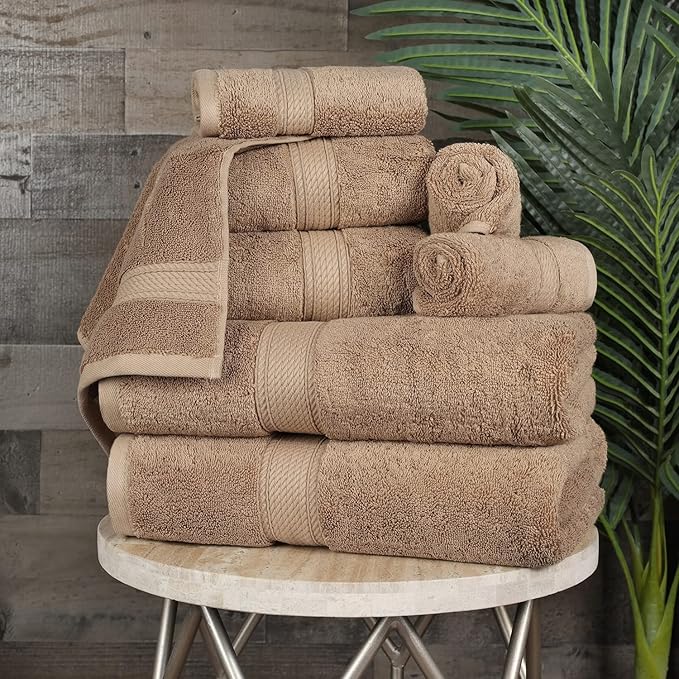 Superior Egyptian Cotton 8-Piece Solid Towel Set, Washcloths 13” x 13”
