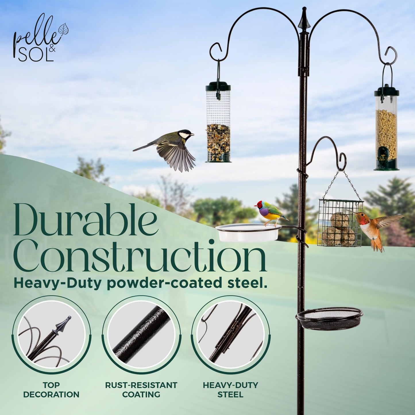 Pelle & Sol Bird Feeder with 3 Bird Feeders & 2 Dishes | Bird Feeders Hanging Station, Bird Feeding Stations for the Garden, Bird Feeders for Small Birds, Bird Feeder Station, Bird Feeding Station
