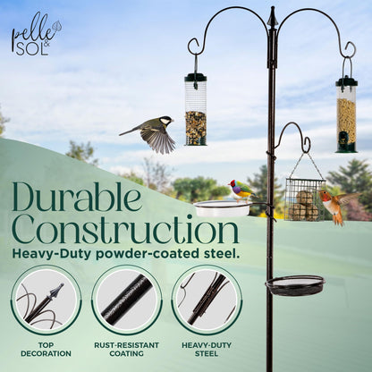 Pelle & Sol Bird Feeder with 3 Bird Feeders & 2 Dishes | Bird Feeders Hanging Station, Bird Feeding Stations for the Garden, Bird Feeders for Small Birds, Bird Feeder Station, Bird Feeding Station