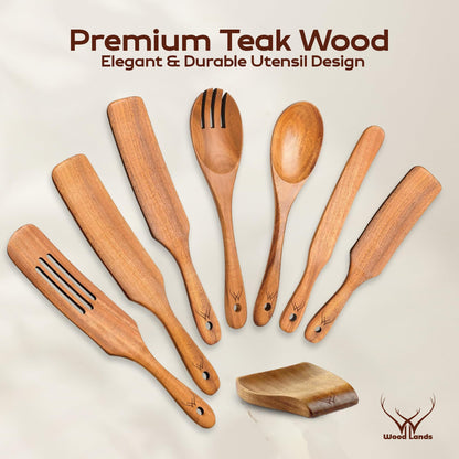 8PCS Wooden Spurtle Set for Cooking – Handmade Premium Wooden Spatula & Turner Set, Nonstick Friendly Flat Frying Utensils with Long Comfortable Handles, Durable Natural Wood Kitchen Tools