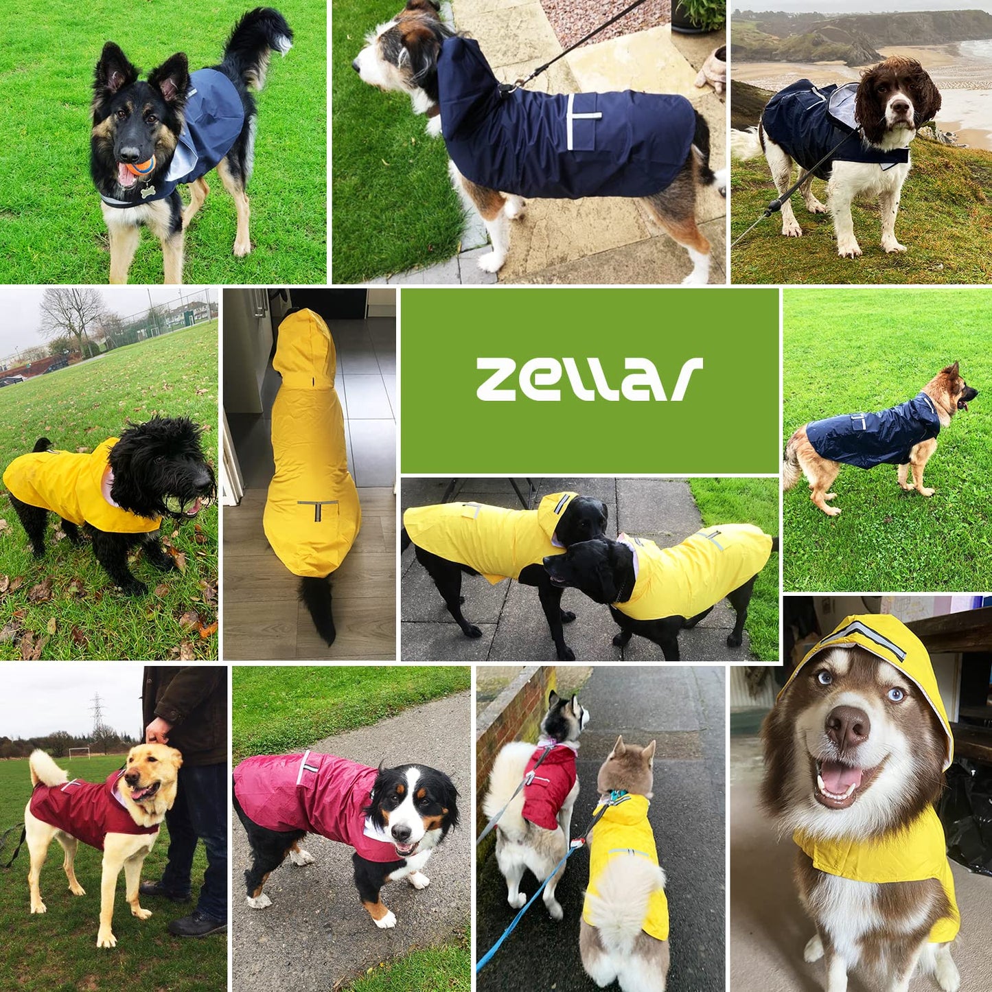 Zellar Dog Raincoat with Hood, Collar Hole, 100% Waterproof Ultra-Light Breathable Rainwear Rain Jacket with Safe Reflective Strips for Medium to Large Dog, Yellow, 5XL