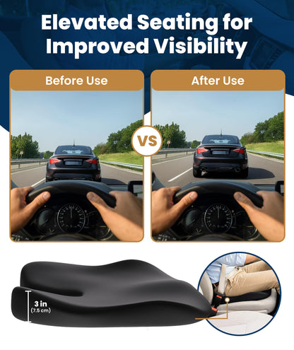 Everlasting Comfort Car Seat Cushion for Driving - Orthopedic Car Cushion for Office, Travel, Gaming Chair Memory Foam Driver Booster for Short People, Non-Slip, Washable Cover, Back & Sciatica Relief