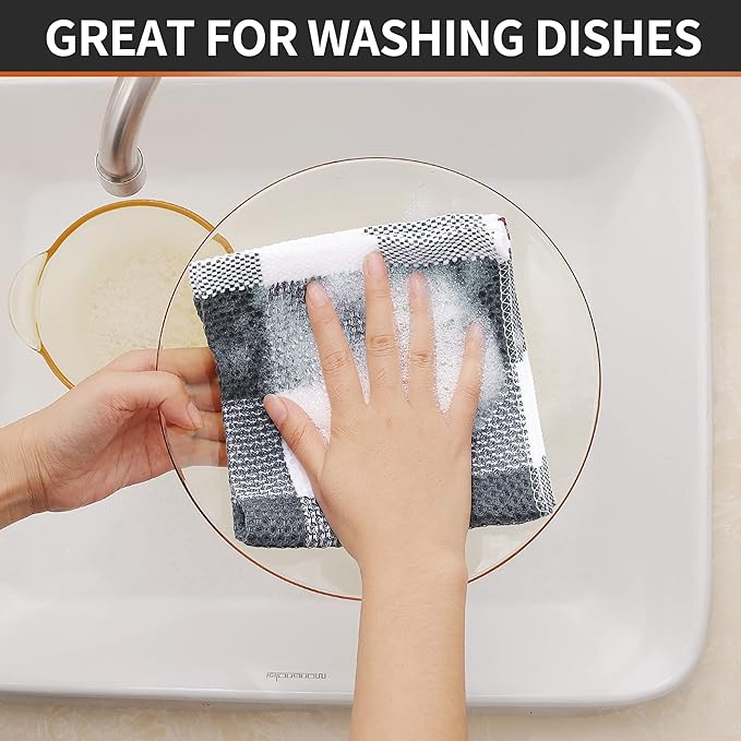 Homaxy 100% Cotton Waffle Weave Check Plaid Dish Cloths, 12 x 12 Inches