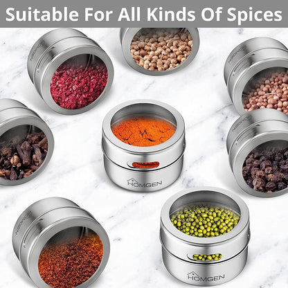 HOMGEN 12Pack Magnetic Spice Jars Set Stainless Steel Magnetic Spice Containers 100ml/3.4oz Magnetic Spice Jars for Fridge BBQ Magnet Spice Tins Set Magnetic Spice Pots with Lids for Kitchen