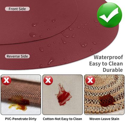 Herda Burgundy Placemats Set of 4 for Dining Table, Wine Red Leather Table Mats Place Mats Wipeable Washable Placemats for Kitchen Dining Patio Table Easy to Clean Holiday Table Christmas Table Mats