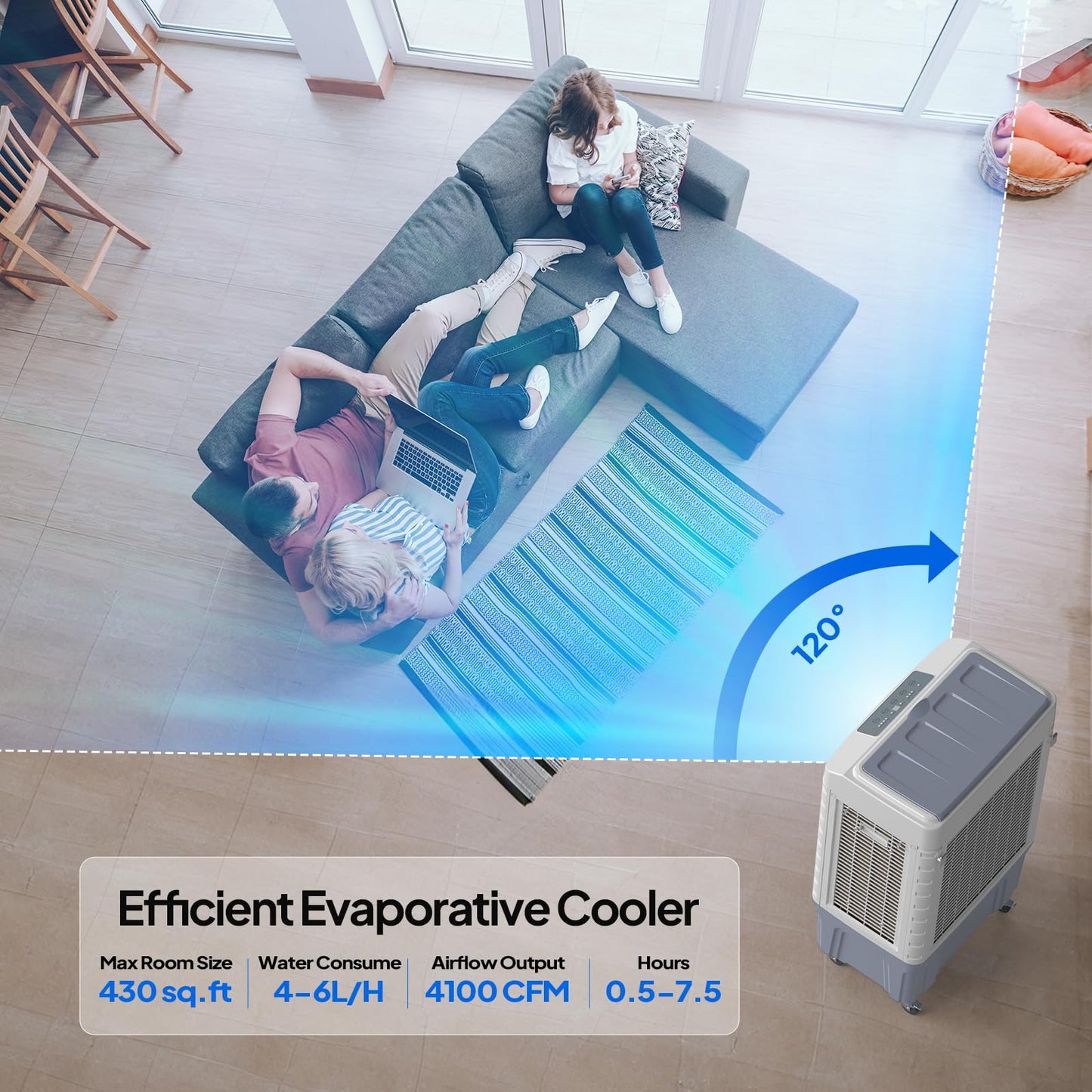 ROVSUN 13.2Gal Portable Swamp Cooler, 4100CFM Evaporative Air Cooler with Auto Oscillating, Remote, 3 Speeds, 7.5H Timer & 4 Ice Packs, 3-IN-1 Humidifying Cooling Fan Indooor Outdoor Patio Garage