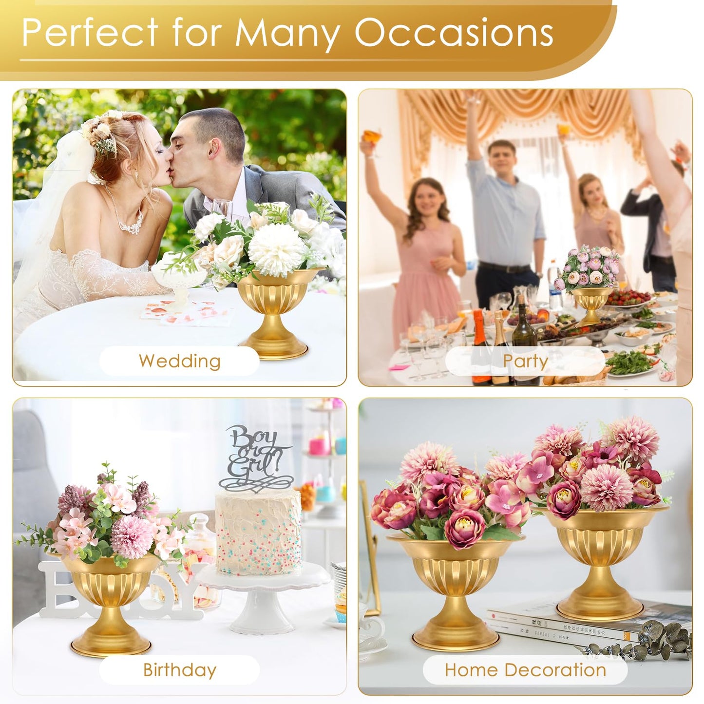 AZXTOPSEZ Gold Flower Vases for Centerpieces: Wedding Compote Bowl 5.1 Inch Small Urn Vase Metal Pedestal Vase for Table Party Event Set of 10