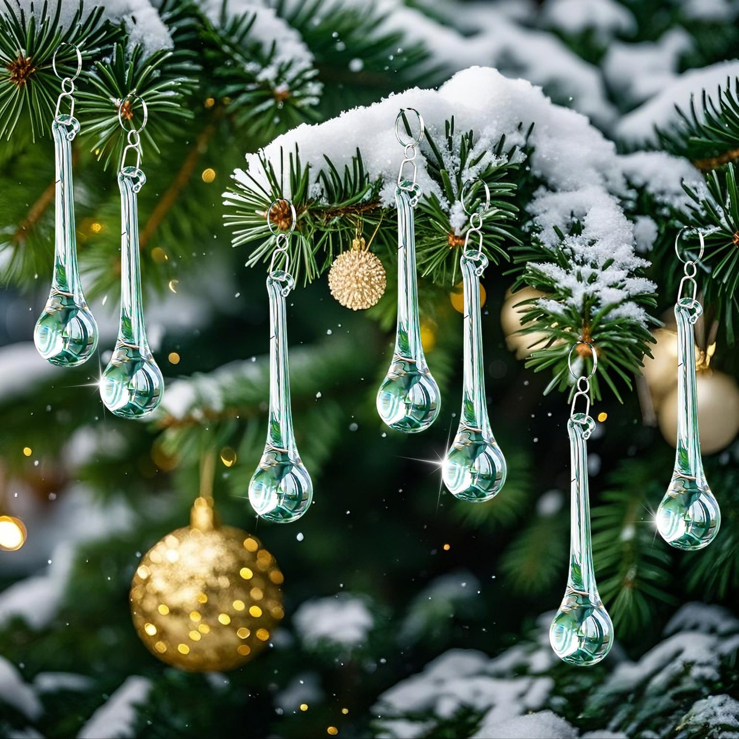 kanpura 20pcs Glass Raindrop Ornaments Glass Teardrop Hanging Ornaments Clear Chandelier Drop Pendant Decorations for Christmas Tree Winter Party Supplies (3 Inch)