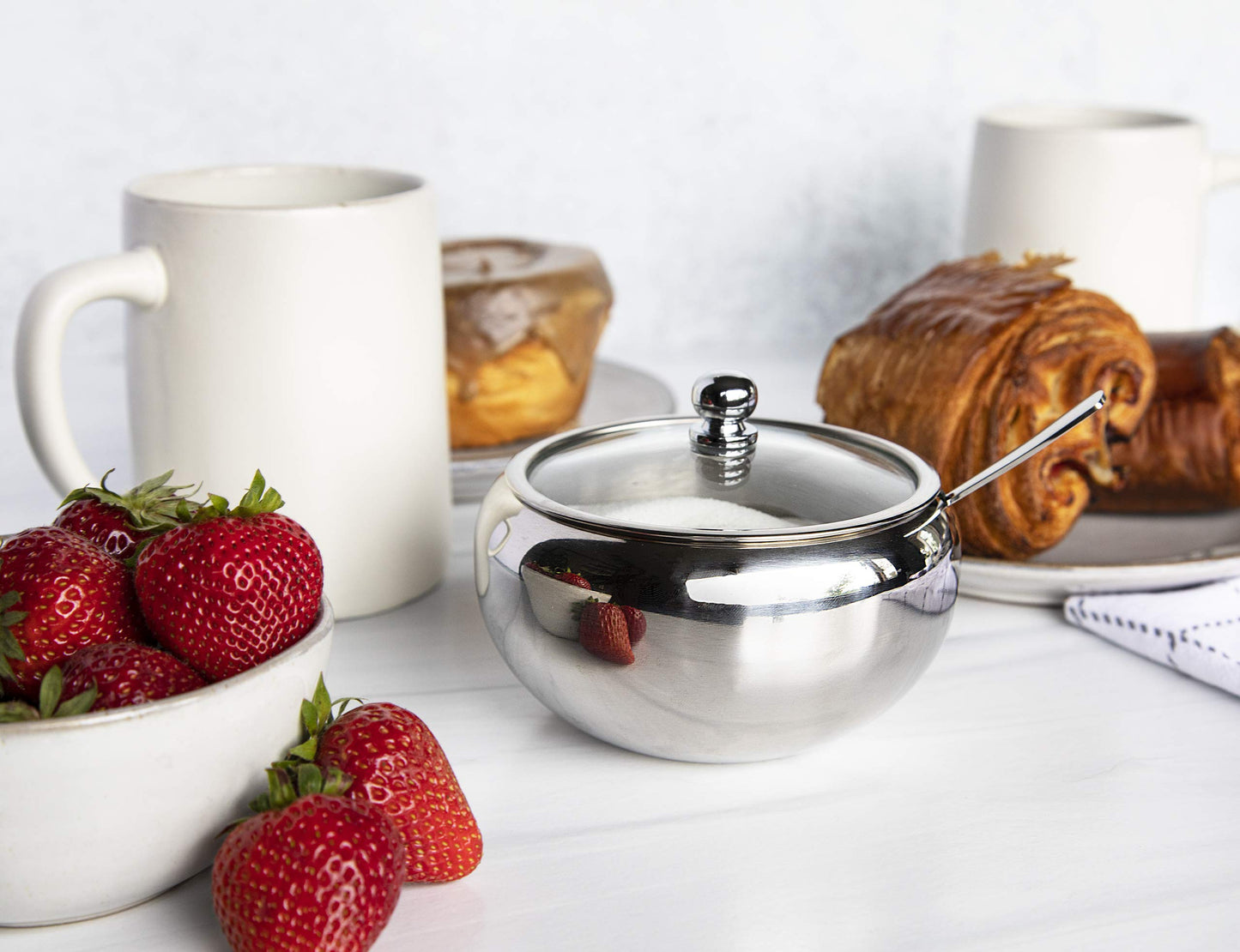 KooK Sugar Bowl with Lid and Spoon, Container with Lid, for Salt, Coffee, Holds 2 Cups, Dishwasher Safe, Stainless Steel, 16 Oz