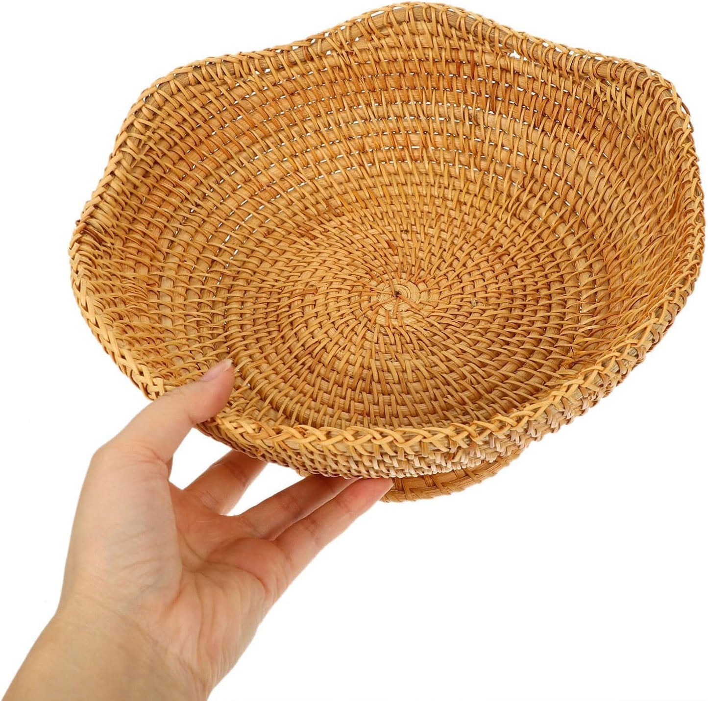DOITOOL Rattan Fruit Bowl, Woven Footed Bowl Round Pedestal Plate Decorative Bowl for Table Centerpiece, 10 Inch Rattan Footed Bowl Woven Fruit Bowl for Kitchen Counter or Table Decorations