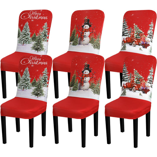 Preboun 6 Pcs Christmas Chair Covers Set Removable Washable Stretch Dining Room Slipcovers Parson Chair Protector for Christmas Home Ceremony Party Decoration, 3 Style(Classical,Red)