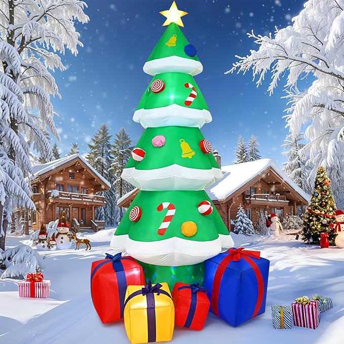 FRAMICS 10 FT Christmas Inflatable Outdoor Decoration, Inflatable Christmas Tree, Built-in LED Blow Up Christmas Decorations Outdoor, Colorful Christmas Tree Inflatable for Xmas Party Garden Decor