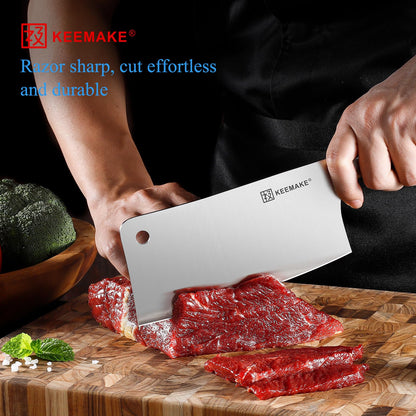 KEEMAKE Cleaver Meat Knife 7 inch, Heavy Duty with German High Carbon Stainless Steel 1.4116 Chopper Vegetable Knife with Ergonomic Pakkawood Handle Gift Box