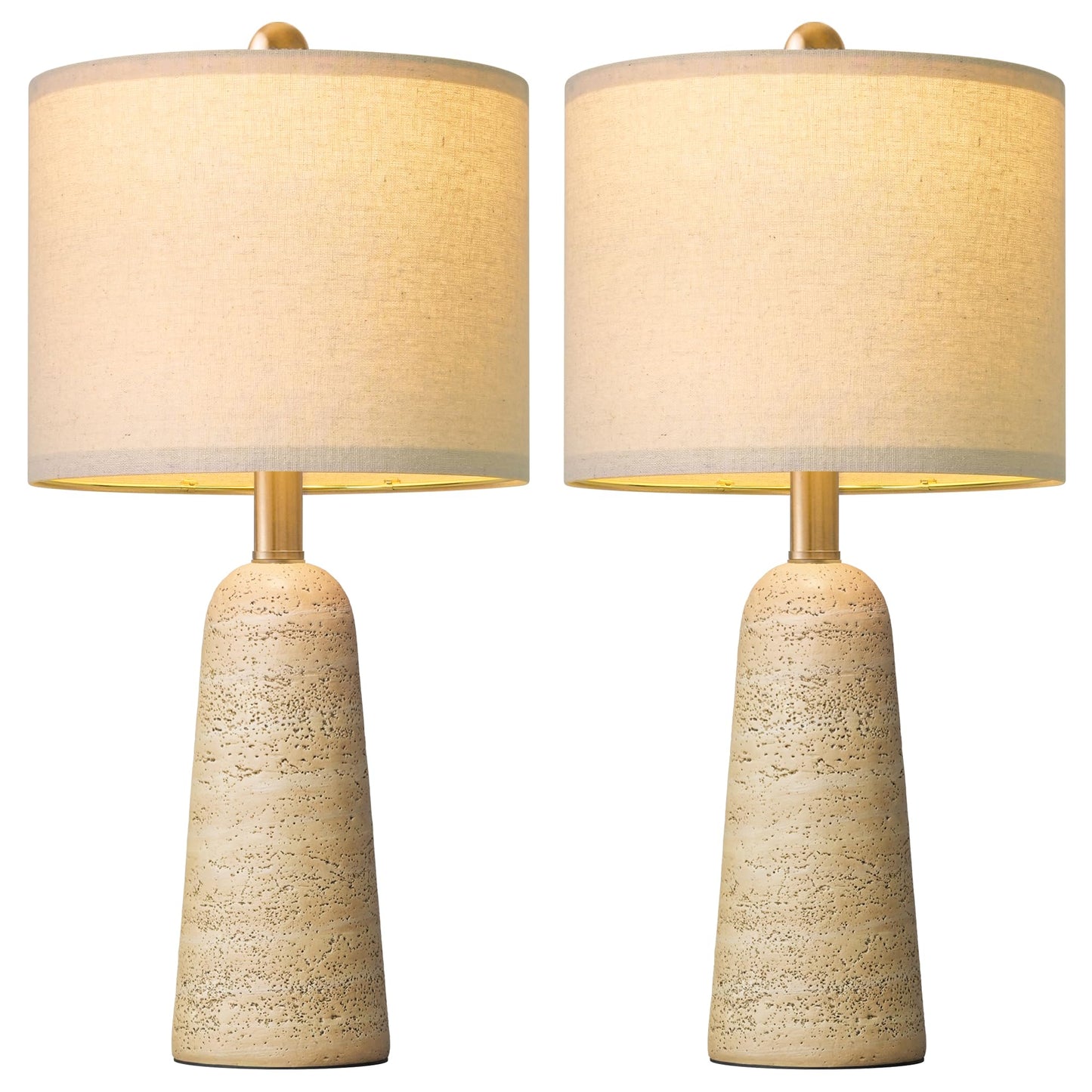 BOBOMOMO 21" Modern Table Lamps Set of 2, Warm Beige Resin Lamp with Stone Look, Small Bedside Lamps for Bedroom, Cozy Nursery Lamps with Linen Shades, Nightstand Lamp for Small Spaces, Entryway