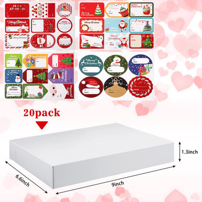 Marspark 20 Pieces Christmas White Gift Wrap Boxes with Lids 9 x 6.7 x 1.4 Inch for Wrapping Clothes and 6 Sheets Tag Stickers for Holidays Birthday Gifts