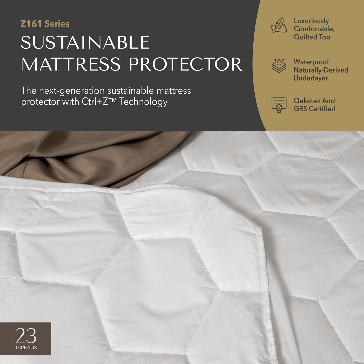 23 Threads Z161 Series Padded, Plush, Quilted, Soft, Luxurious, Waterproof Noiseless Mattress-Protector Cover, Fitted, with Ctrl+Z Technology, Mattress Not Included, 13 Inch Deep, Queen