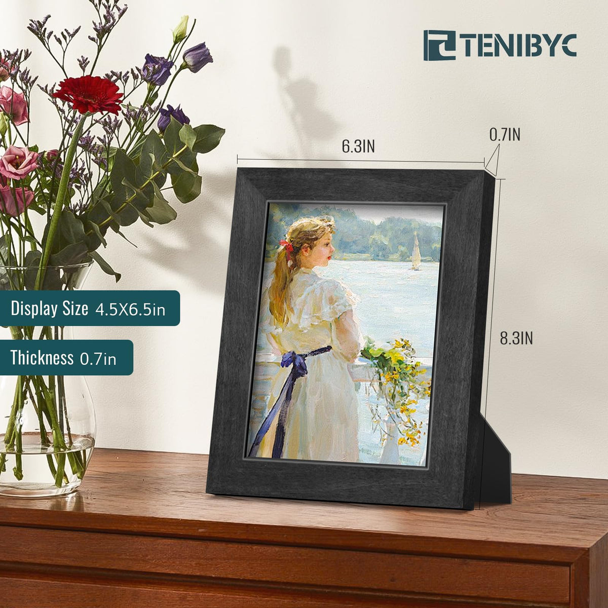 TENIBYC 5x7 Picture Frame 4 Pack, Black Wood Photo Frame, HD Tempered Glass, Table Display or Wall Hanging