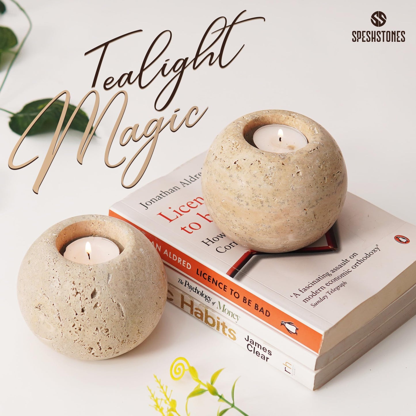 SPESHSTONES Marble Tealight Candle Holders 4 Inch Travertine Votive Candles Holder for Gifts, Tea lights Candles Set of 2 For Birthday, Wedding, Dining Tables Centerpieces & Valentines day Decorations