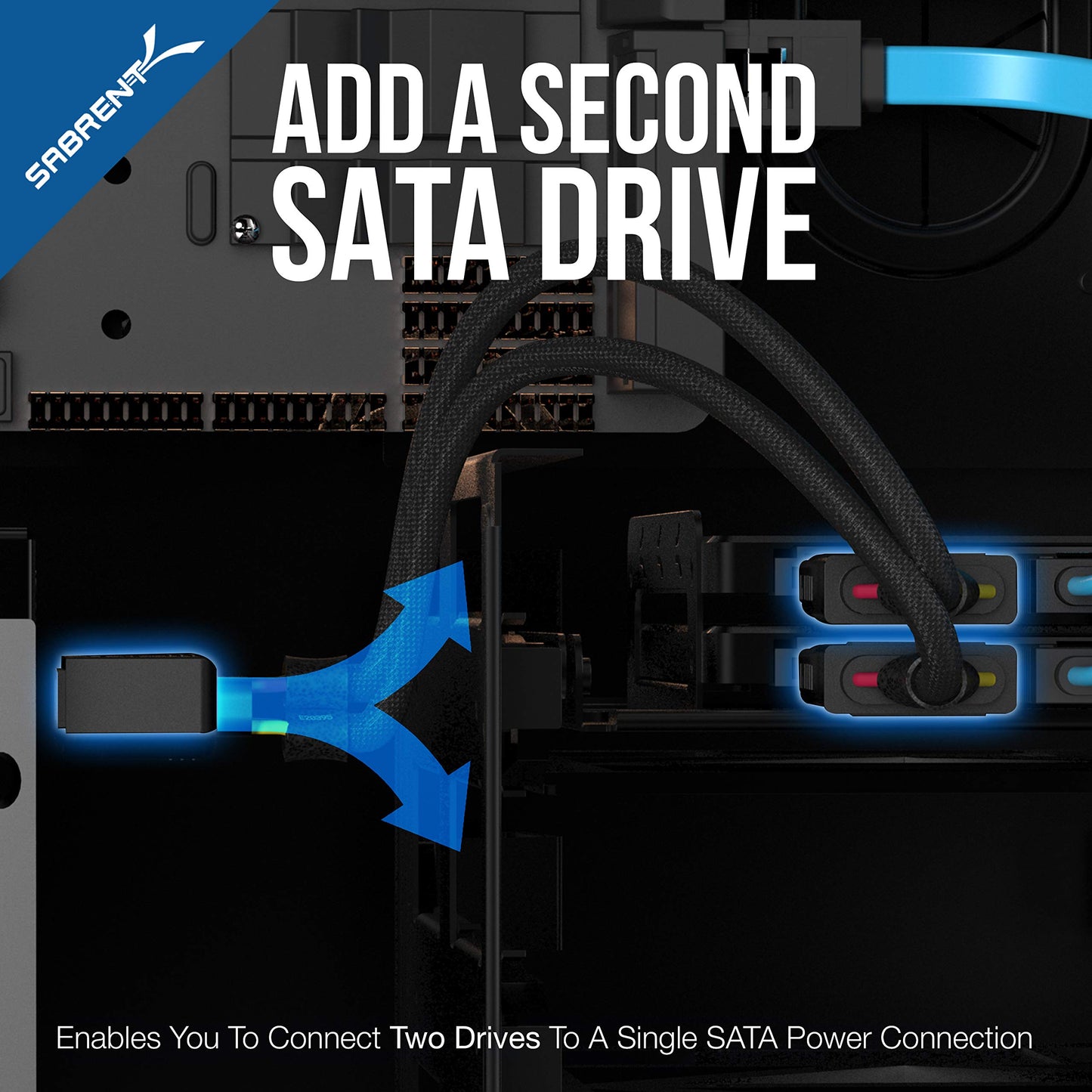 SABRENT SSD/SATA Hard Drive Connection Kit [Molex 4 Pin to x2 15 Pin SATA Power Splitter Cable and x2 SATA Cables (Data)] (CB-SDSP)