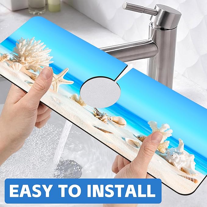 Tropical Beach Seashells Kitchen Sink Splash Guard Absorbent Fast Drying Mat