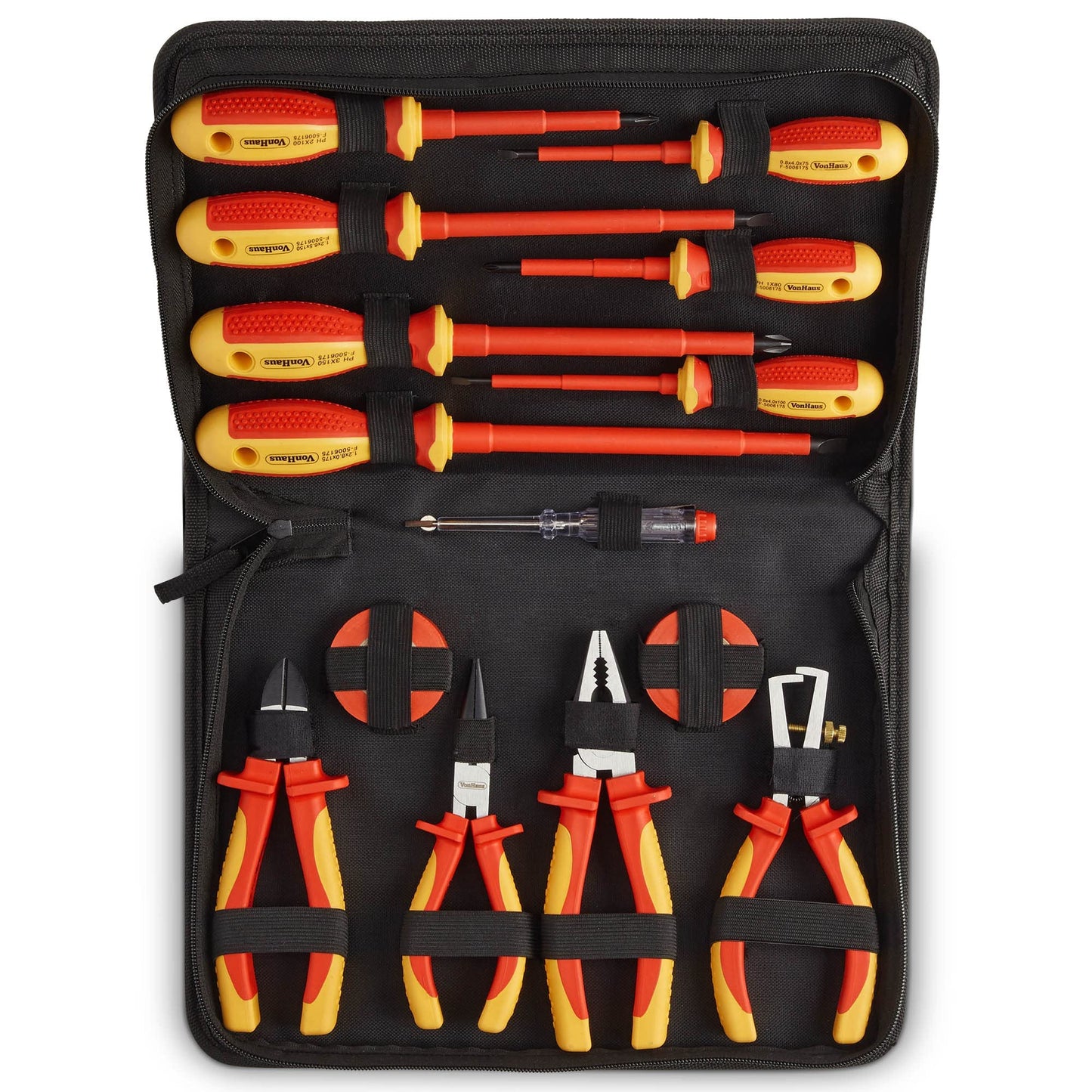 VonHaus Electrician Screwdriver and Pliers Tool Set - Insulated Screwdriver Set for Safe Electrical Work - 1000V VDE Tested - Includes Voltage Tester, Wire Stripper, Tape - Electricians Tools