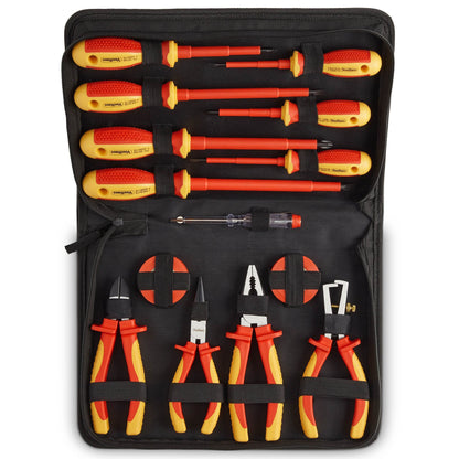 VonHaus Electrician Screwdriver and Pliers Tool Set - Insulated Screwdriver Set for Safe Electrical Work - 1000V VDE Tested - Includes Voltage Tester, Wire Stripper, Tape - Electricians Tools