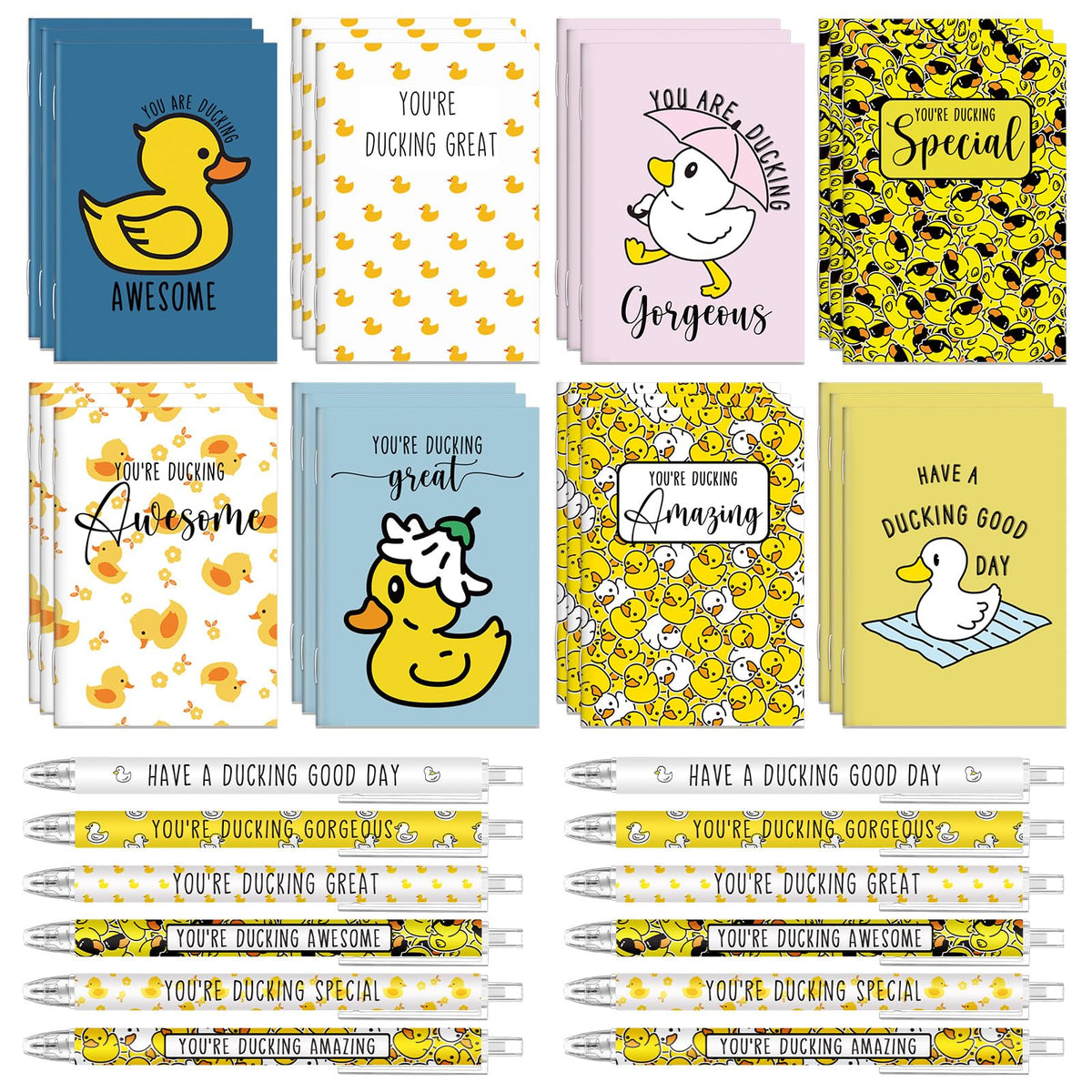 Kosiz 48 Set Inspirational Duck Gifts Duck Pens Motivational Mini Pocket Notebooks Funny Pens Thank You Gifts for Employee Appreciation Medical Assistants Cruise Gift Exchange Ideas Case