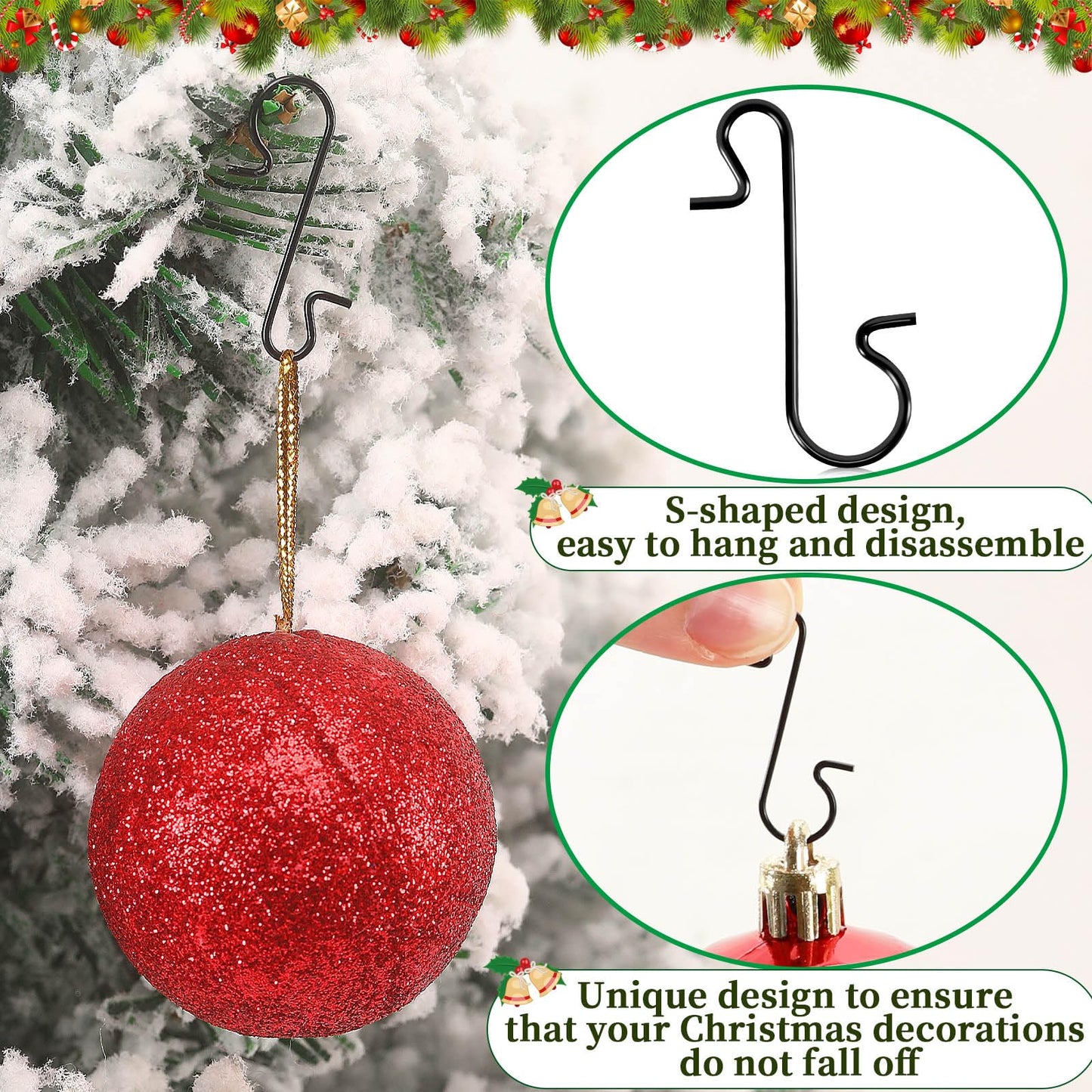 SEPGLITTER 240 PCS Christmas Ornament Hooks Black Metal Wire Hooks S-Shaped Hangers with Storage Box for Hanging Christmas Decoration