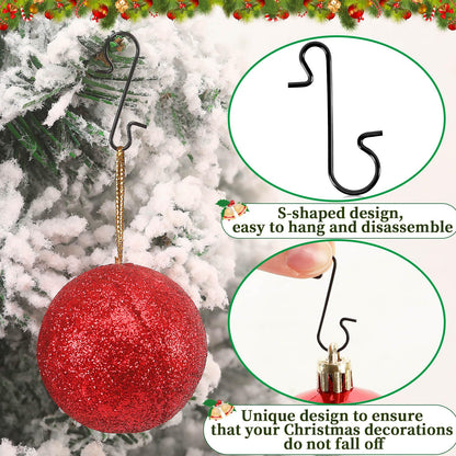 SEPGLITTER 240 PCS Christmas Ornament Hooks Black Metal Wire Hooks S-Shaped Hangers with Storage Box for Hanging Christmas Decoration