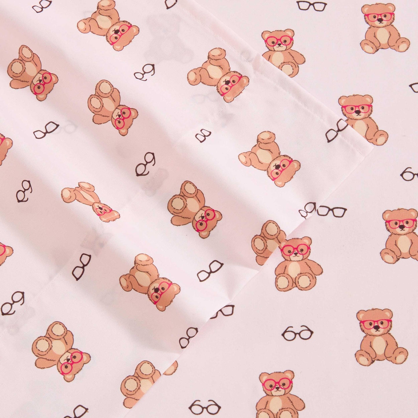Betsey Johnson - Queen Size Sheet Set, Nerdy Teddies Print Microfiber Bedding with Deep Pocket Fitted Sheet, Bed Sheets with Matching Pillowcases, Nerdy Teddies Pink