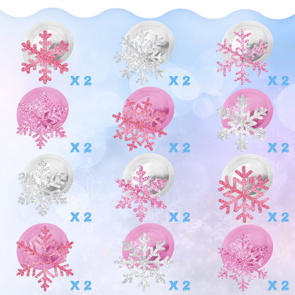 Sumind 30 Pcs Winter Party Wonderland Decorations Snowflake Hanging Swirls Ceiling Decor Winter Baby Shower Streamers Christmas Hanging Decor Holiday Birthday Wedding Party Supplies(Pink, Silver)