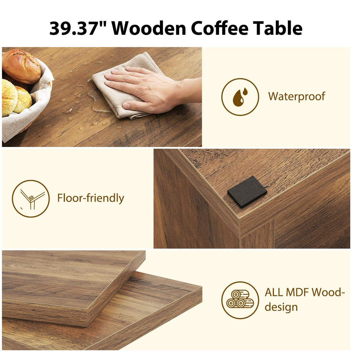 LVB Rustic Coffee Table with Storage, Modern Wood Coffee Tables for Living Room, Farmhouse Large Wooden Rectangle Center Table, Unique Wide Low Tea Table for Small Home Office, 39 inch, Rustic Oak