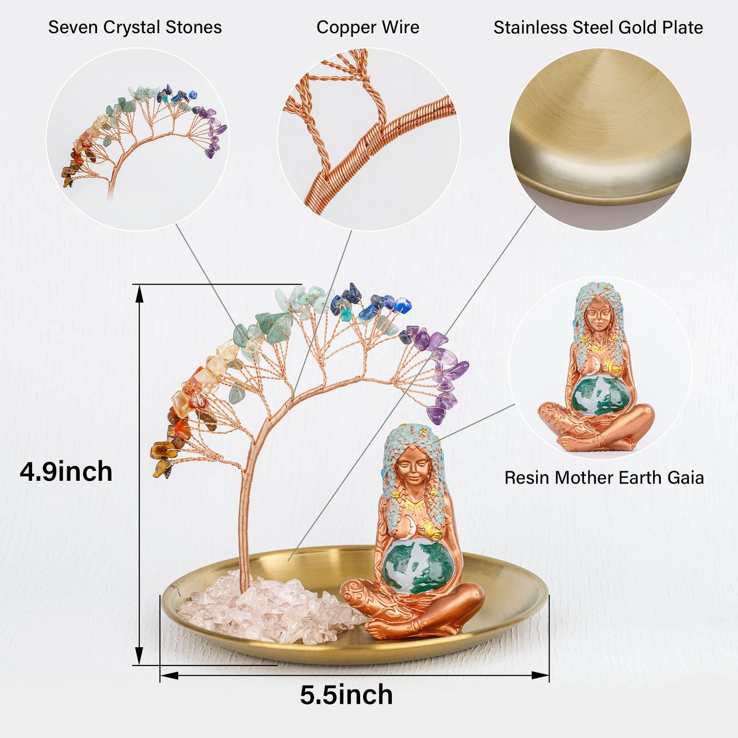 ZenBless 7 Chakra Healing Crystal Tree Ceramic Mother Earth Decor Mother Earth Statues Gifts for Women, Yoga Meditation Zen Spiritual Room Home Shelf Decor Feng Shui Good Lucky