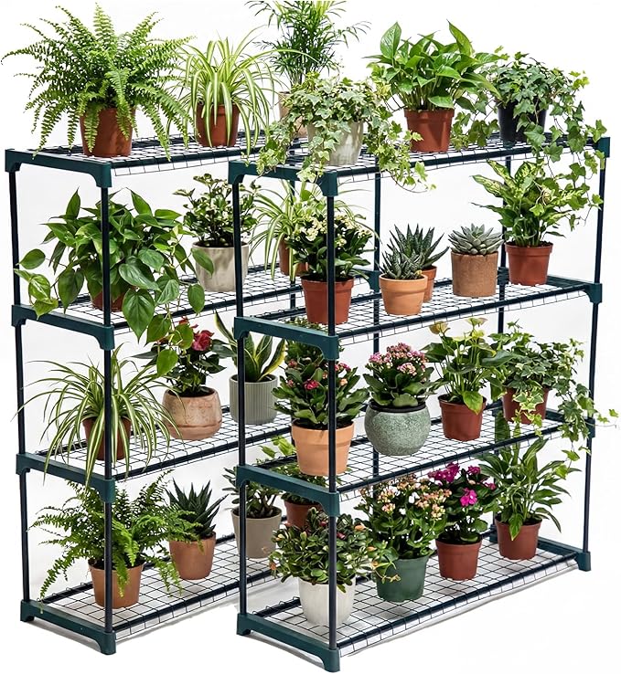 Panana 4 Tier Garden Greenhouse Steel Staging Shelving Plant Stand Garden Shelving Unit Garage Storage Racking, 2 Pack Plant Racks
