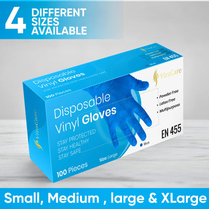 500 x Blue Disposable Gloves | Vinyl Gloves Disposable | Latex free glove | Powder Free Glove | Strong And Non-Sterile | (Large, 5 Packs of 100)