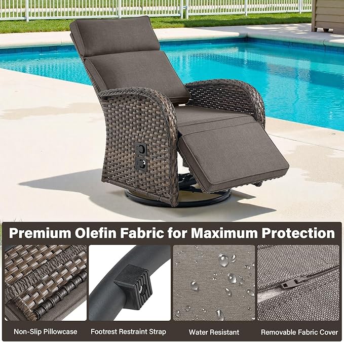 5 Piece Patio Furniture Set with Swivel Recliner Chair - Removable Outdoor Patio Couch Set, Chaise Lounge Chair Outdoor with Adjustable Backrest and Footrest and Coffee Table for Casual Gathering