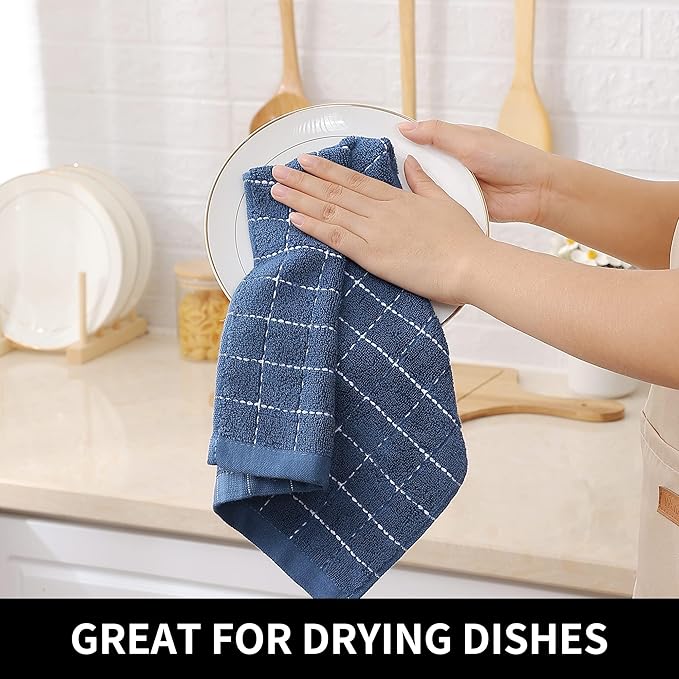 Homaxy 100% Cotton Terry Kitchen Towels, Checkered Designed, Soft and Super