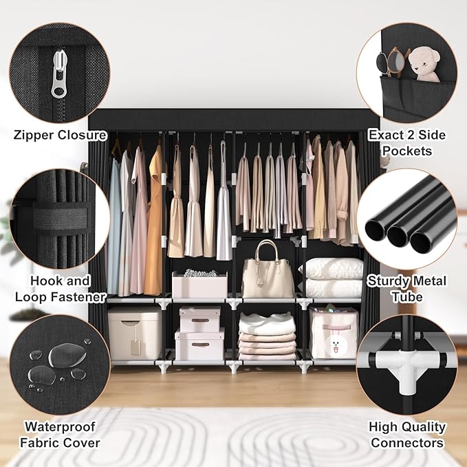 VTRIN Portable Closet for Hanging Clothes 67 Inch Wide Large Capacity Portable