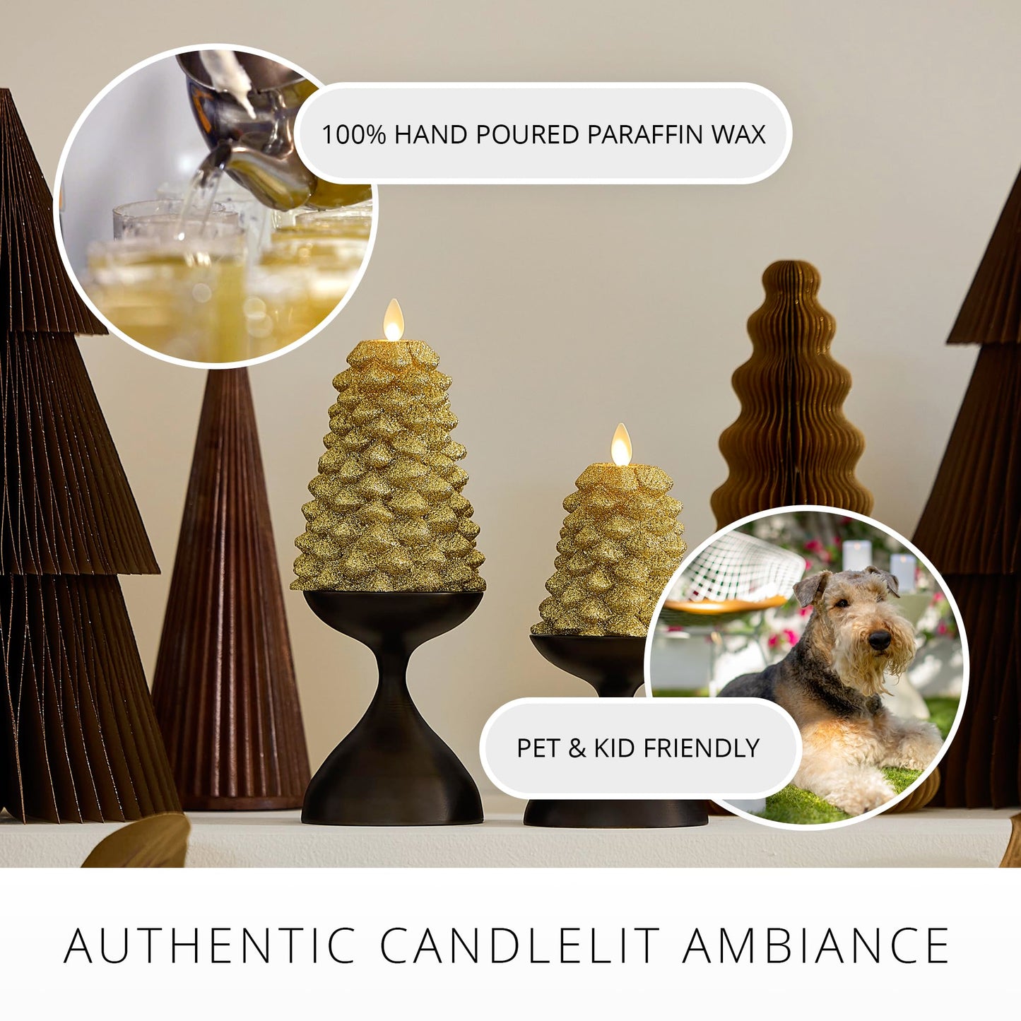 Luminara Rich Gold Glitter Flameless LED Candle North Tree Moving Flame Pillar (3.8" x 6")