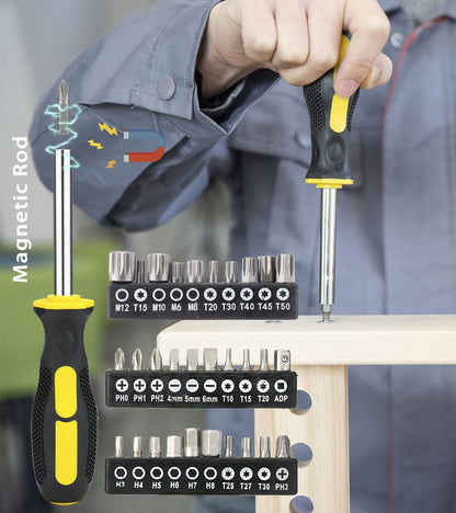 DOWELL Tool Set, Auto Repair Household Tool Kit with Socket, Wrench, Screwdriver, Bits Set and Plastic Toolbox Storage Case, HYT128 (128 Pieces)